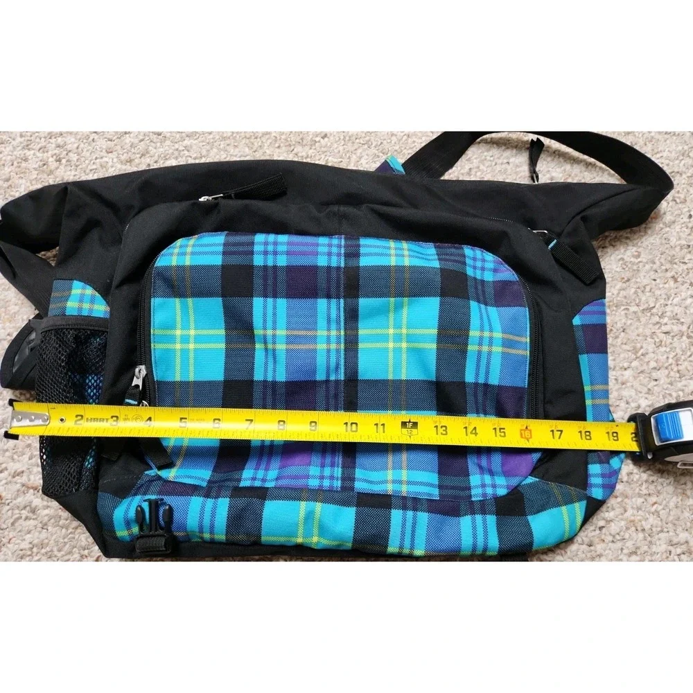 JanSport TB500313 TNXO Messenger Bag Cross Bag Teal Black Plaid Multiple Pockets